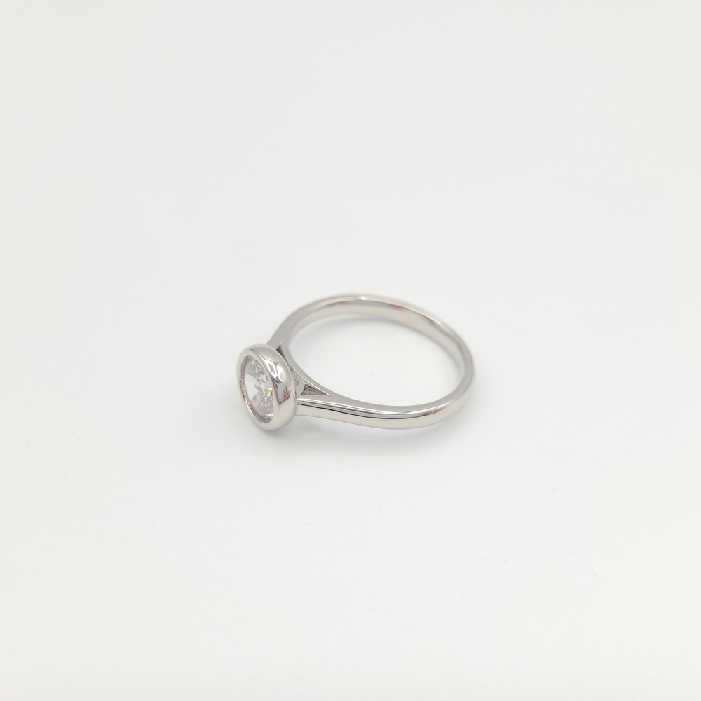 Bezel Set Solitaire CZ Ring | Minimalist Silver Dainty Stackable Ring Size 7 - Picture 8 of 14